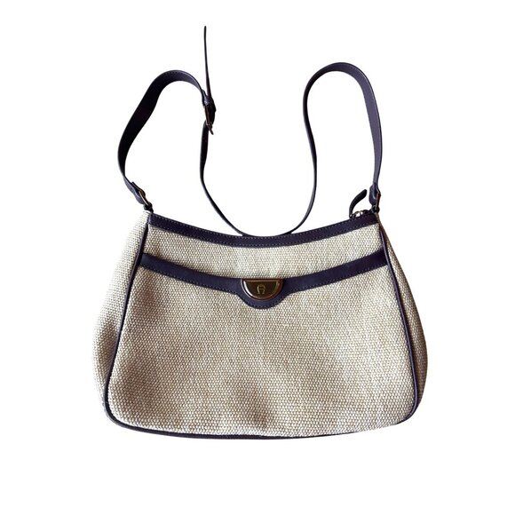 Etienne Aigner Vintage Y2K Shoulder Bag Style 34871 Canvas & Leather Trim Brown - Picture 1 of 15